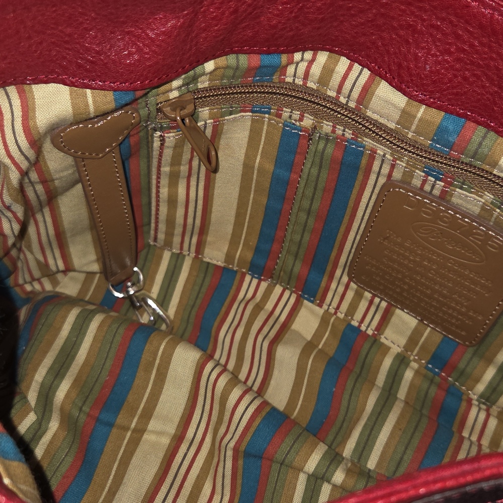 BRIGHTON Red Leather Handbag With Black Trim, Silver Hardware and Heart Charm - Picture 9 of 13